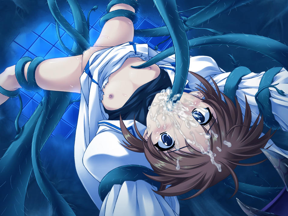 takamachi nanoha, lyrical nanoha, mahou shoujo lyrical nanoha, mahou shoujo lyrical nanoha a's, 00s, blue eyes, breasts, brown hair, cum, cum in mouth, flat chest, hair ribbon, loli, nipples, ribbon, tentacles