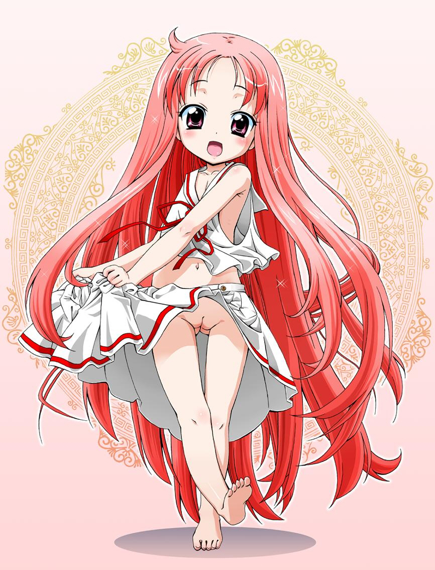 blush, clothes lift, dress, loli, pussy, skirt, skirt lift, smile