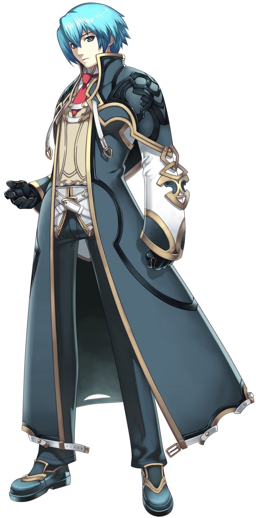 hirano katsuyuki, rozeluxe meitzen, atelier (series), cross edge, gust, mana khemia (series), mana khemia 2, highres, official art, 1boy, bishounen, blue eyes, blue hair, male focus, matching hair/eyes, solo