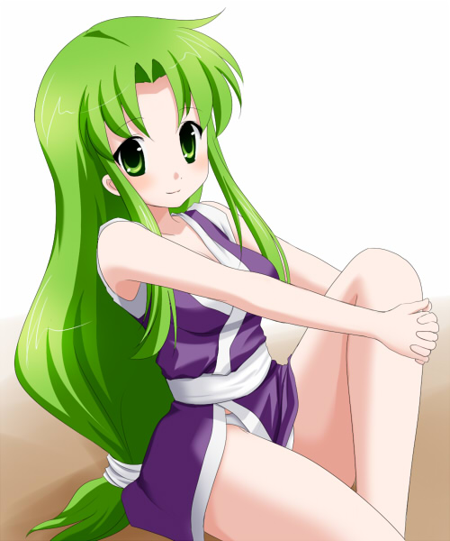 mugi no yae, ganbare goemon, tagme, green hair, ninja, sitting