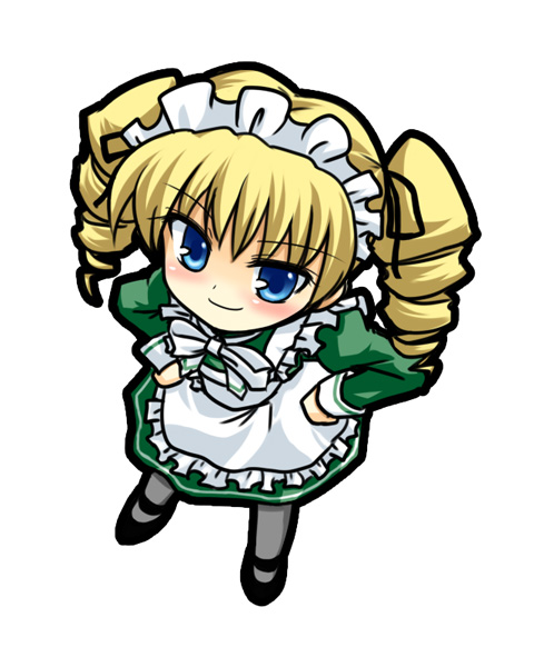 yuni (dance dance revolution), bemani, dance dance revolution, tagme, blonde hair, blue eyes, chibi, maid