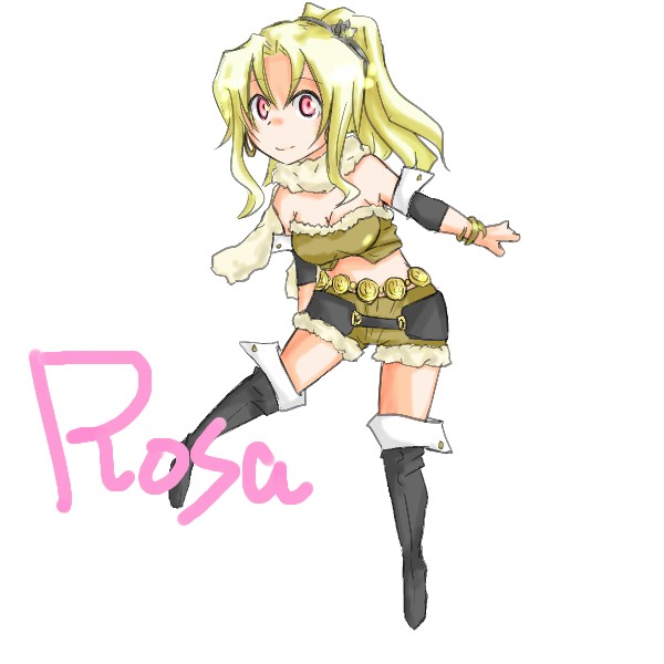 mokarika, rosa farrell, final fantasy, final fantasy iv, 1990s (style), blonde hair, boots, bracelet, jewelry, kneehighs, long hair, pink eyes, ponytail, retro artstyle, shorts, socks