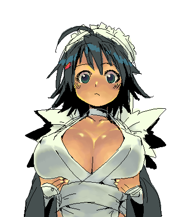 iroha (samurai spirits), samurai spirits, snk, lowres, 1girl, black hair, blue eyes, breasts, short hair