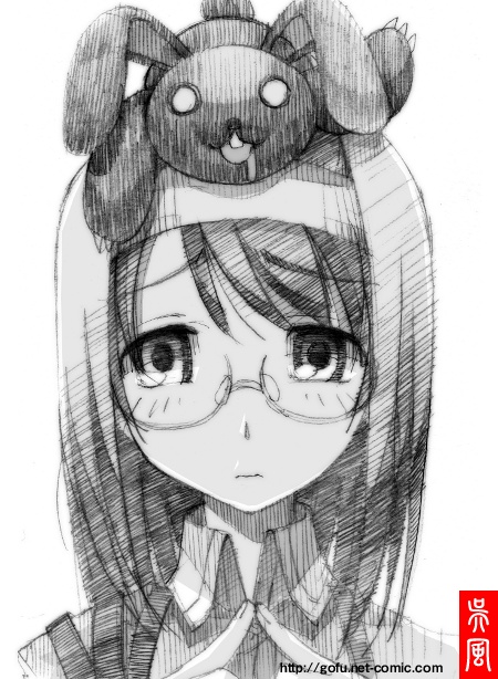 gofu, mishima akane, seppuku kuro usagi, kampfer, traditional media, 00s, greyscale, monochrome, sketch, solo, stuffed animal, stuffed toy