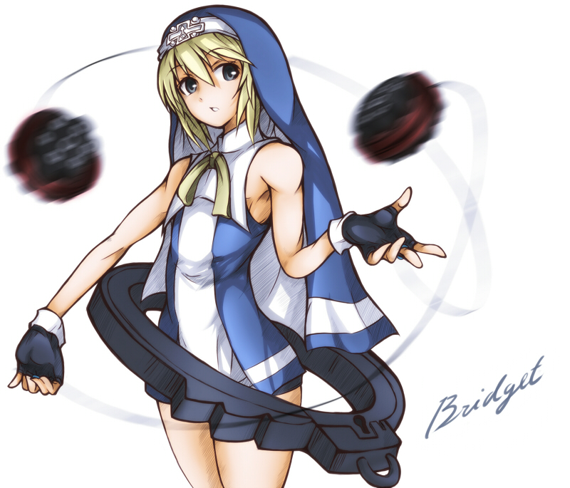 kanten328, kanten (kanten328), bridget (guilty gear), arc system works, guilty gear, guilty gear xx, bad id, bad pixiv id, 1boy, blonde hair, blue eyes, crossdressing, crossdressing (mtf), fingerless gloves, gloves, headdress, male focus, nun, solo, trap, yo-yo