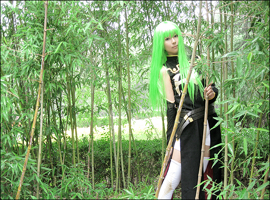 c.c., code geass, photo (medium), airbrushed, chinese text, cosplay, green hair