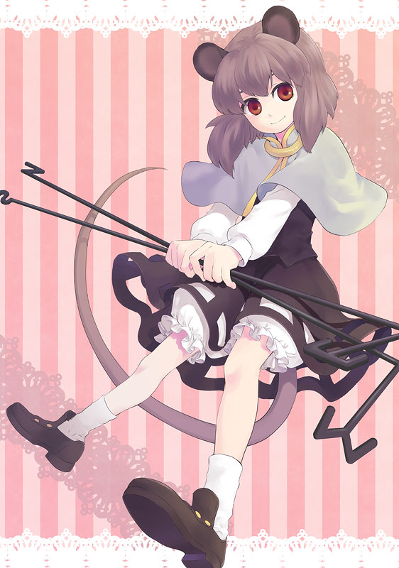 kinuko, kinuko (artist), tomobe kinuko, nazrin, touhou, 1girl, animal ears, female focus, grey hair, jewelry, mouse ears, mouse tail, pendant, red eyes, short hair, solo, tail