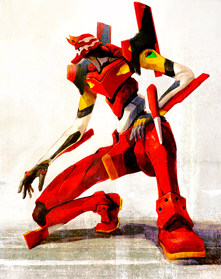 hironox, eva 02, neon genesis evangelion, rebuild of evangelion, 00s, armor, helmet, machinery, mecha, no humans, robot, solo, weapon