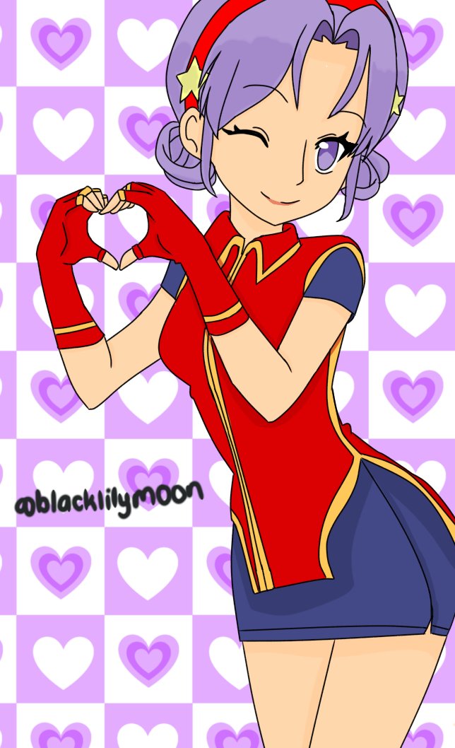 asamiya athena, the king of fighters, 1girl, dress, female focus, hair bun, hairband, heart, kuroyuritsuki , looking at viewer, purple eyes, purple hair, short hair, star (symbol)