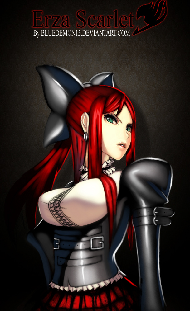 bluedemon13, titania, erza scarlet, fairy tail, green eyes, long hair, ponytail, red hair
