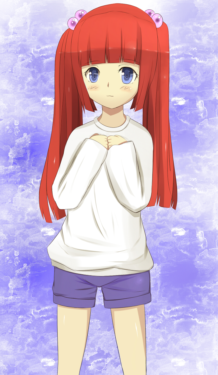 nes (sigma), ushiromiya ange, umineko no naku koro ni, bad id, bad pixiv id, highres, 00s, :3, aged down, blue eyes, child, hair bobbles, hair ornament, long hair, red hair, solo, twintails
