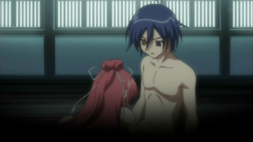 kusakabe misuzu, satsuki kakeru, 11eyes, animated, animated gif, non-web source, 00s, 1boy, 1girl, heterochromia, misleading, nude, sexually suggestive