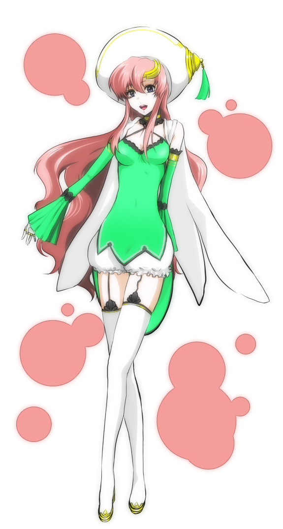 kitsune san, atoli, lacus clyne, .hack//, .hack//g.u., bandai, cyber connect 2, gundam, gundam seed, gundam seed destiny, 00s, 1girl, atoli (cosplay), cape, cosplay, detached sleeves, dress, female focus, hair ornament, hairclip, hat, long hair, open mouth, pink hair, solo, thighhighs