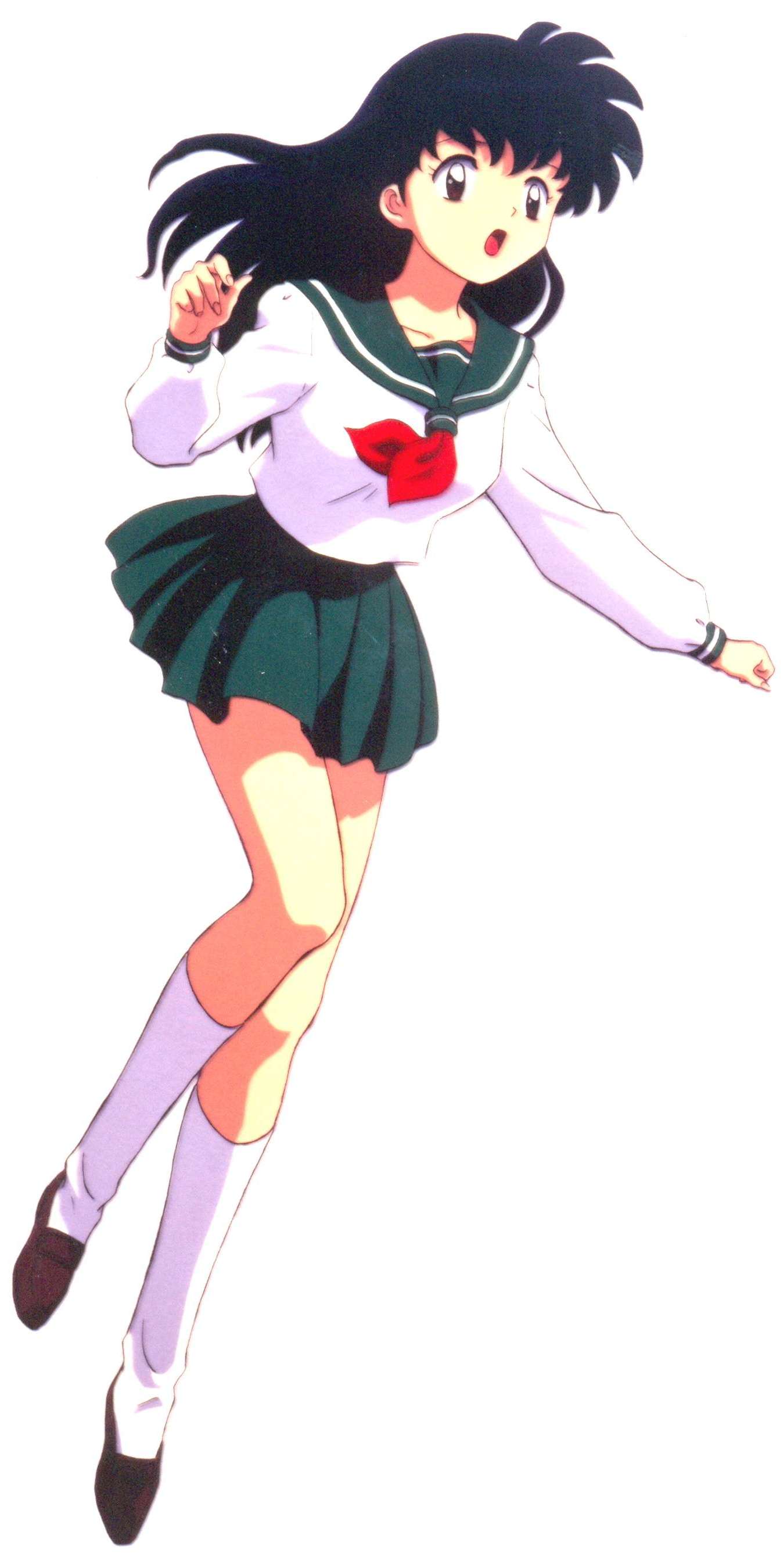 higurashi kagome, inuyasha, absurdres, highres, tagme, black eyes, black hair, legs, long hair, miniskirt, school uniform, skirt, thighs
