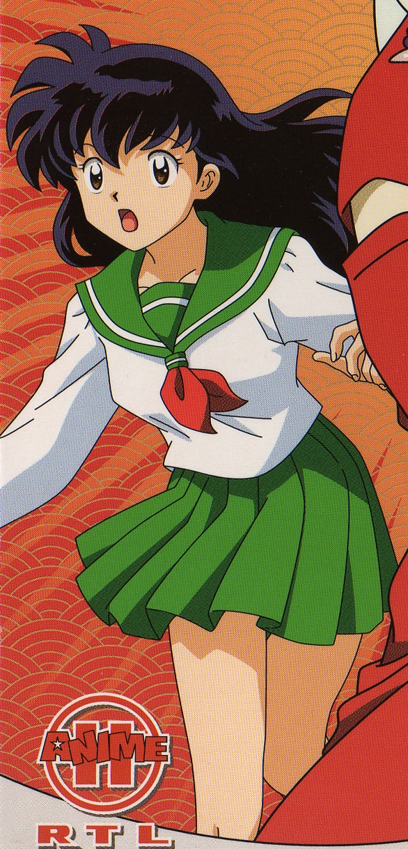 higurashi kagome, inuyasha, highres, tagme, black hair, legs, long hair, miniskirt, school uniform, skirt