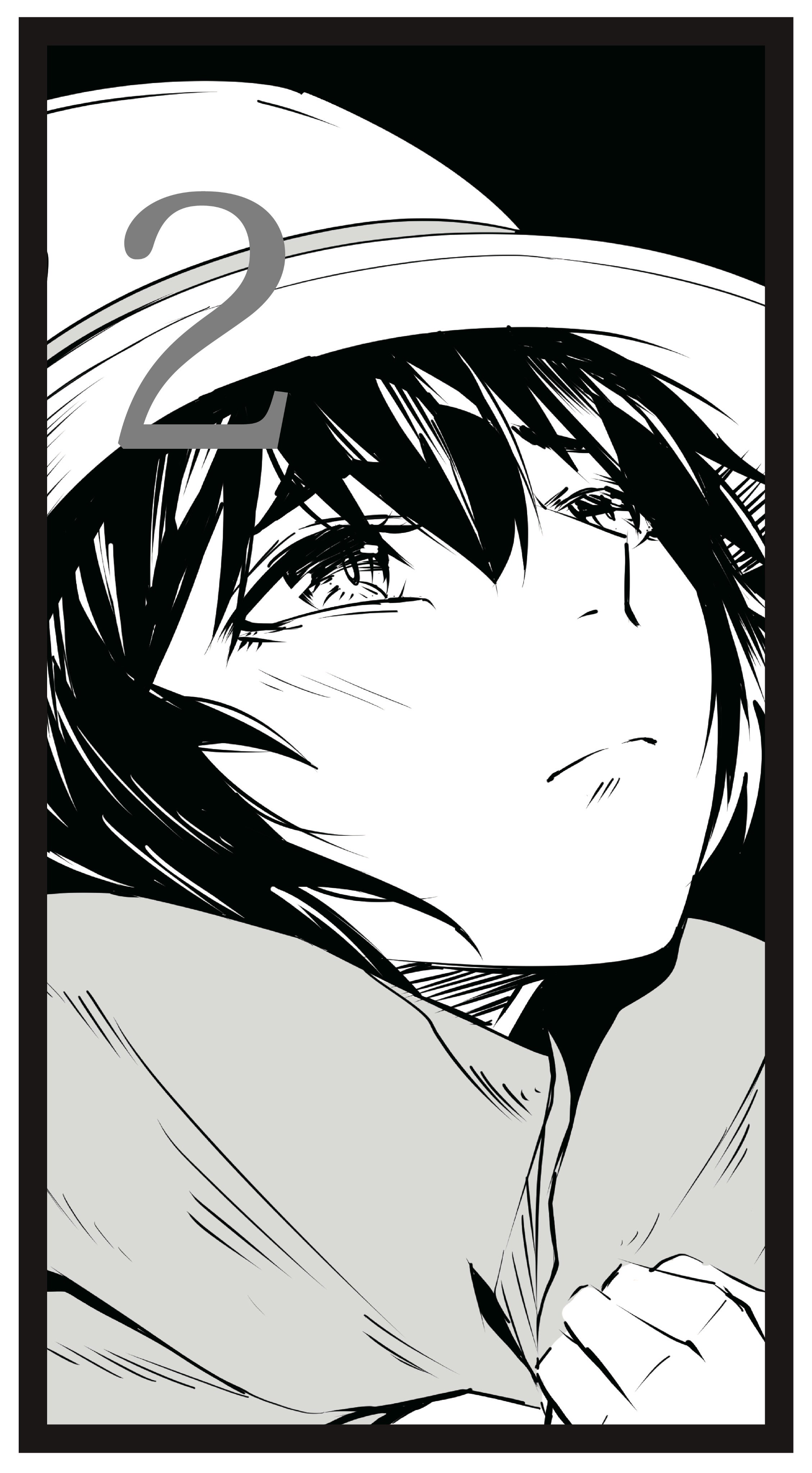 yakku, shiina mayuri, science adventure, steins;gate, steins;gate 0, absurdres, commentary request, highres, 1girl, black border, border, closed mouth, frown, greyscale, hand on own neck, hat, looking up, monochrome, sad, scarf, short hair, simple background, solo, upper body, winter clothes