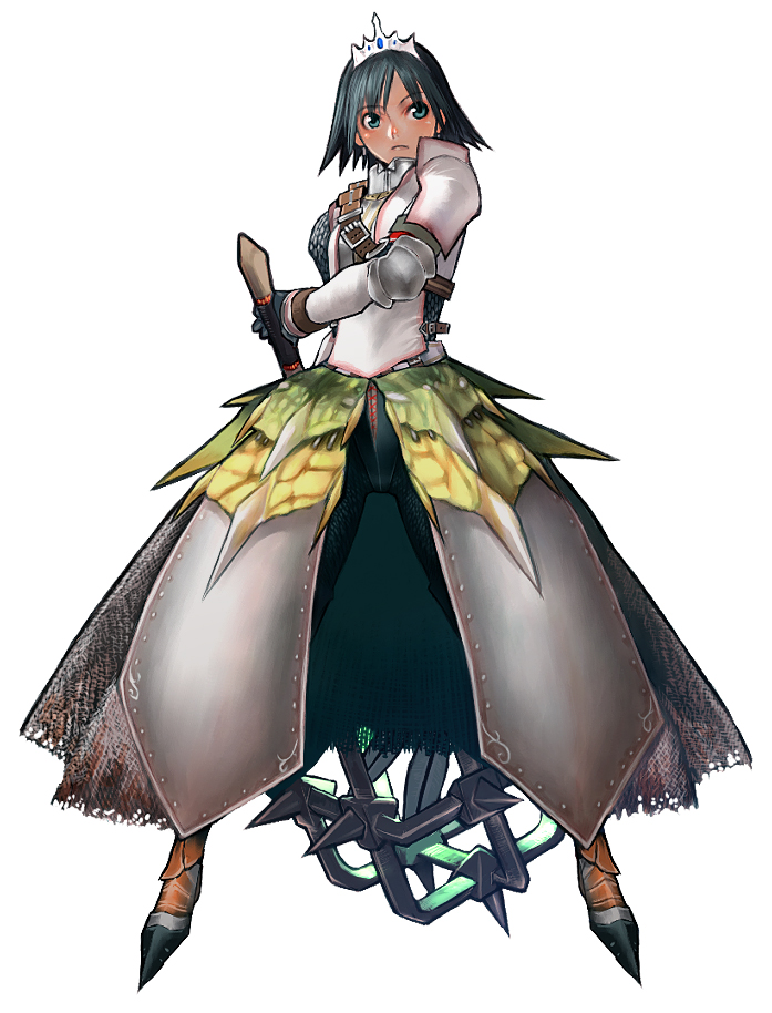 sakamoto mineji, hornetaur, capcom, monster hunter (series), monster hunter g, character request, armor, black hair, crown, green eyes, khezu (armor), rathian (armor), solo