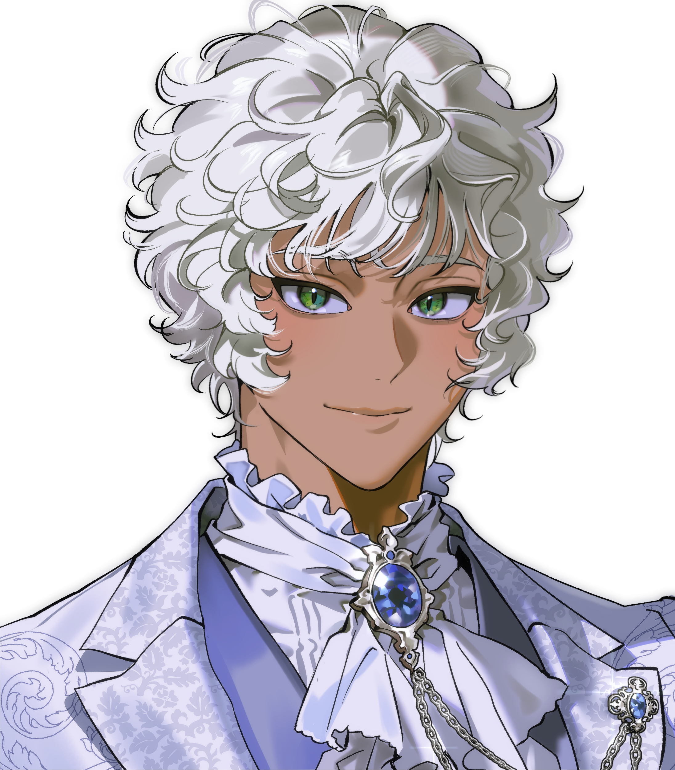 absurdres, highres, non-web source, curly hair, green eyes, kongforu, white hair