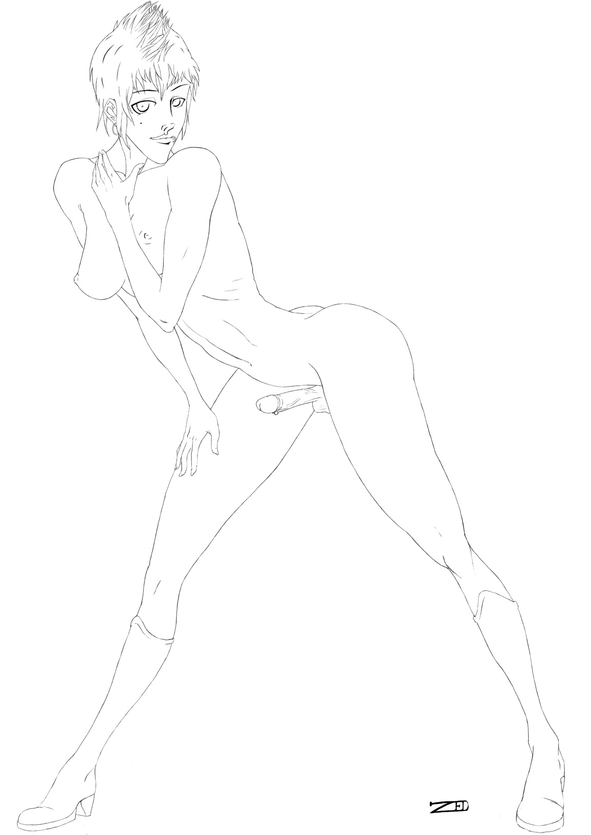 highres, tagme, futanari, monochrome