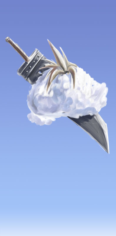 cloud strife, final fantasy, final fantasy vii, blonde hair, buster sword, cloud, cloud strife (cosplay), cosplay, name connection, no humans, object namesake, objectification, parody, pun, solo, spiked hair, sword, too literal, weapon