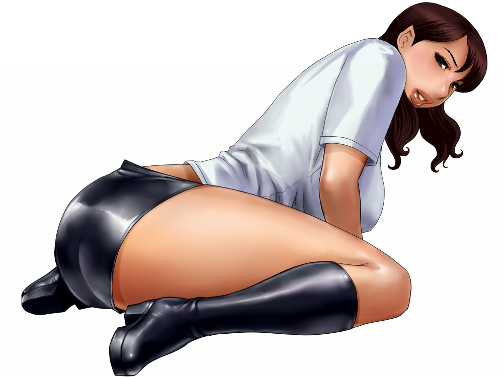 matoyama, original, bad id, bad pixiv id, 1girl, ass, boots, brown eyes, brown hair, female focus, huge ass, lips, long hair, shirt, short shorts, shorts, solo