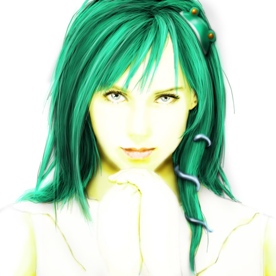 cielo (zaki), cielozaki, kochiya sanae, touhou, bad id, bad pixiv id, 1girl, female focus, green eyes, green hair, lips, matching hair/eyes, photorealistic, realistic, simple background, solo