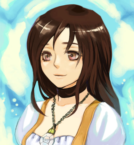 uboar, garnet til alexandros xvii, final fantasy, final fantasy ix, 00s, 1girl, brown hair, choker, crystal, female focus, jewelry, long hair, pendant, pink eyes, solo