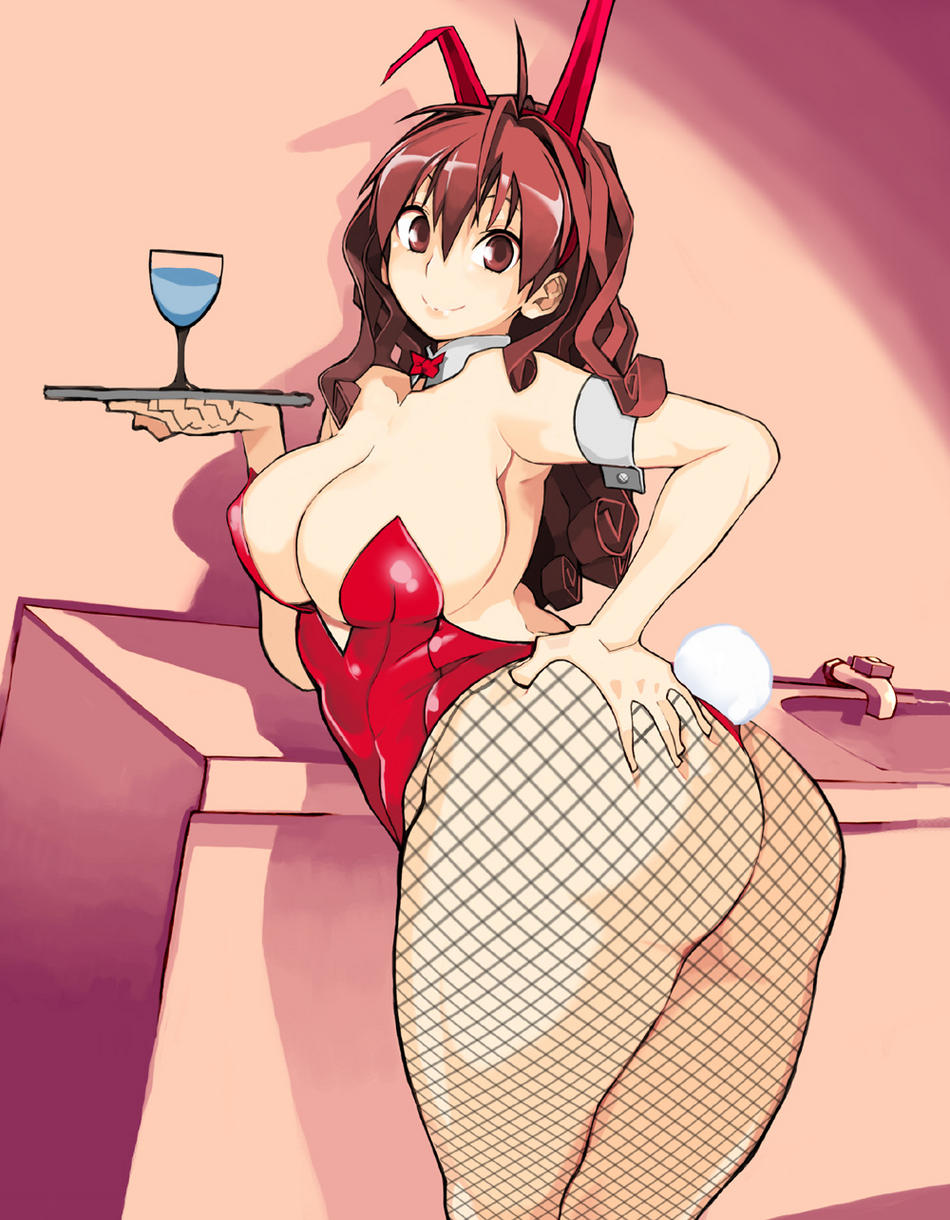 ass grab, highres, animal ears, ass, breasts, cleavage, smile, tail