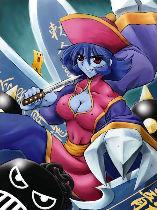 hsien-ko, mei-ling (darkstalkers), capcom, darkstalkers, tagme, breasts, cleavage, weapon