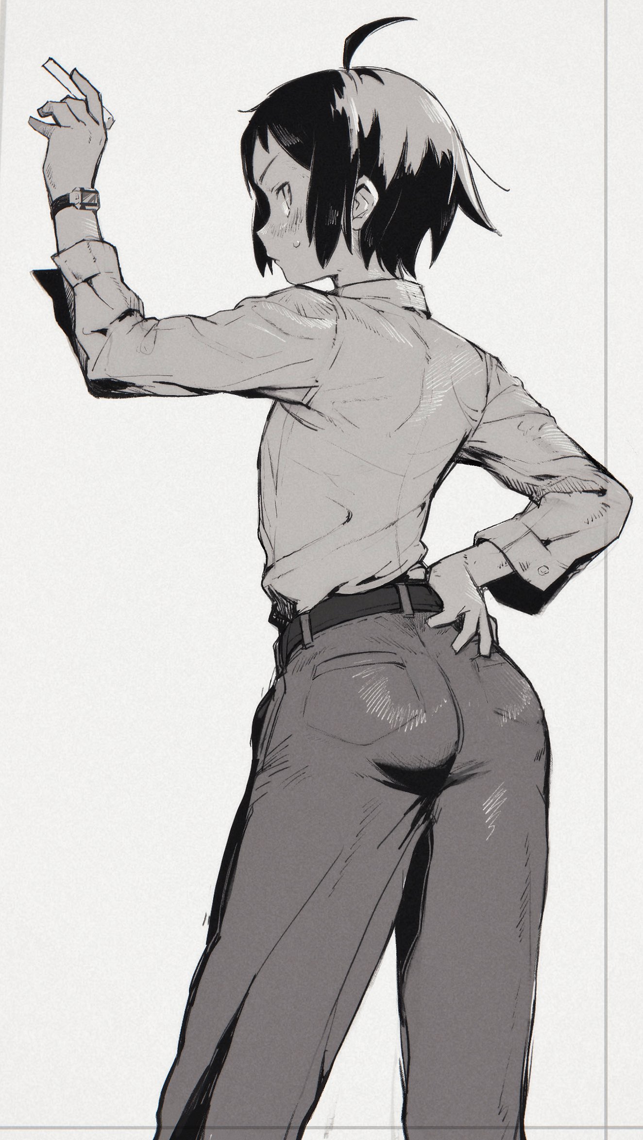 taru153, kino (kino no tabi), kino no tabi, highres, tagme, 1girl, ass, belt, pants, short hair