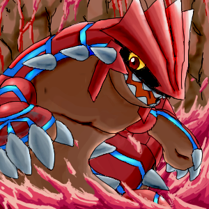 pokemoa, groudon, nintendo, pokemon, lowres, 00s, gen 3 pokemon, lava, legendary pokemon, pokemon (creature), red eyes, spikes, teeth, volcano