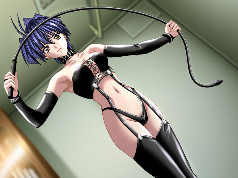 aihara takuya, x-change (series), x-change 3, tagme, bustier, collar, crotch zipper, dominatrix, gloves, leather, short hair, thighhighs, whip, yellow eyes, zipper
