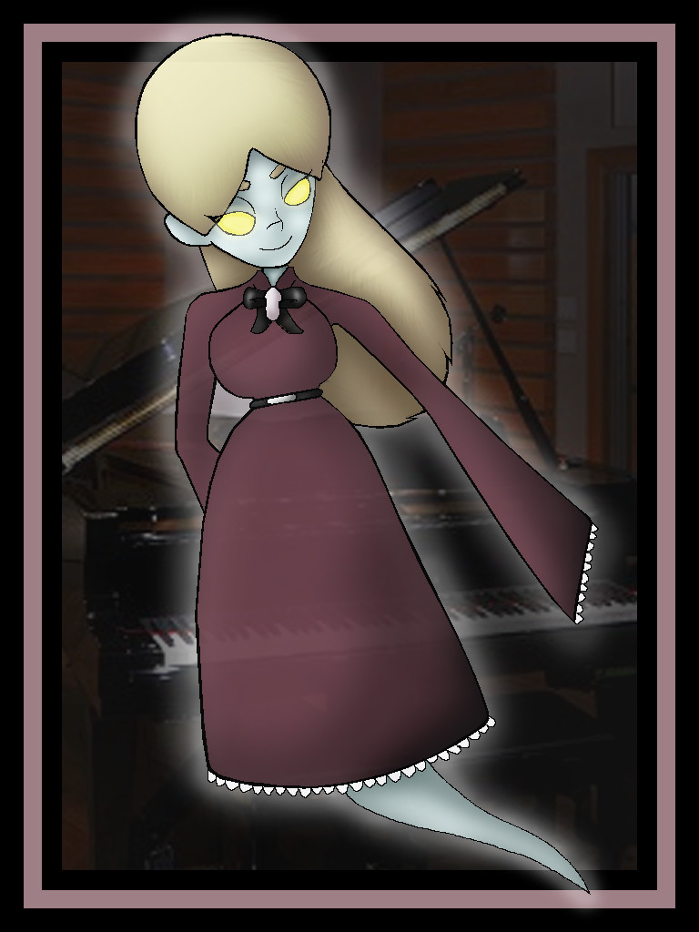 melody pianissima, luigi's mansion, mario (series), nintendo, super mario bros. 1, blonde hair, ghost, glowing, glowing eyes, instrument, piano, yellow eyes