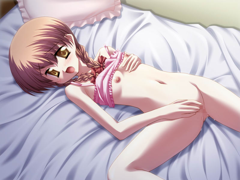 artist request, character request, source request, bed, blush, censored, fingering, flat chest, lying, pussy, pussy juice