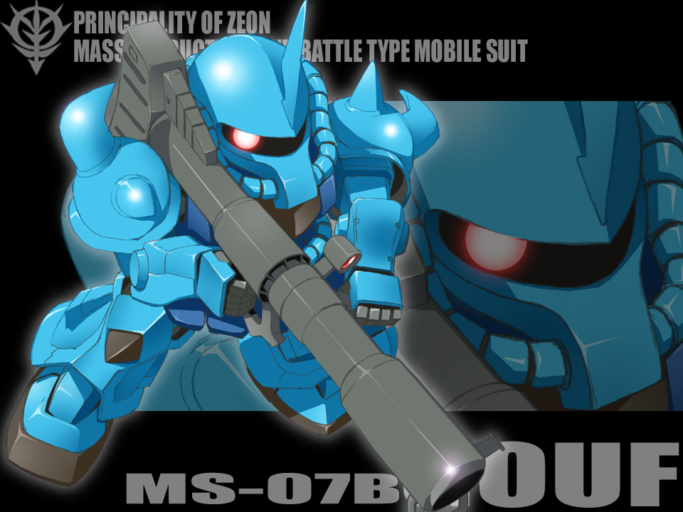 yamano sachi, gouf, gundam, mobile suit gundam, chibi, m1 bazooka, mecha, no humans, robot, rocket launcher, solo, weapon, zoom layer