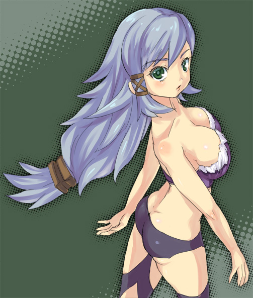 anma, selkie, final fantasy, final fantasy crystal chronicles, blue hair, breasts, cleavage, green eyes, long hair, wolfie selkie (female)
