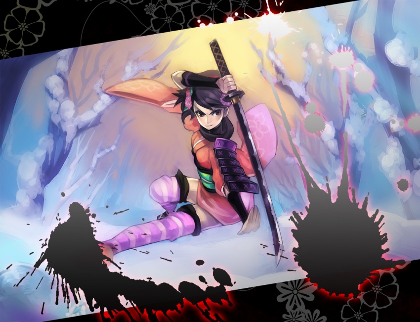 momohime, oboro muramasa, angry, blood, japanese clothes, sword, weapon
