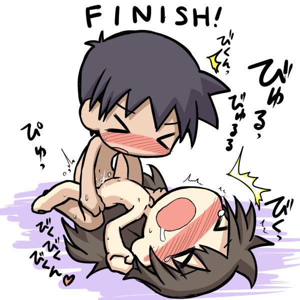 ikkyuu, original, character request, translated, > <, 1boy, 1girl, ^^^, arched back, blush, chibi, closed eyes, cum, cum in pussy, english text, flat chest, hetero, kamasutra, kodomo doushi, loli, navel, nude, open mouth, orgasm, sex, shota, text focus, vaginal