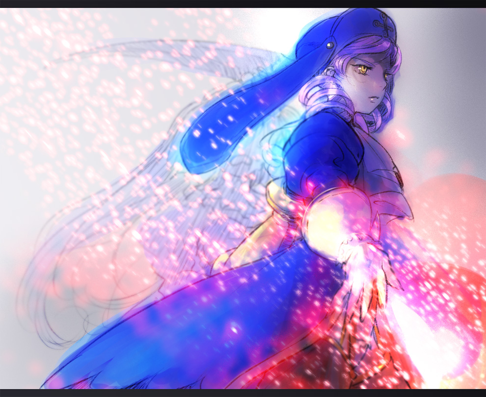 hnt, dlanor a. knox, eiserne jungfrau, furudo erika, umineko no naku koro ni, light purple hair, 00s, choker, dress, drill hair, hat, letterboxed, purple hair, sword, weapon, yellow eyes