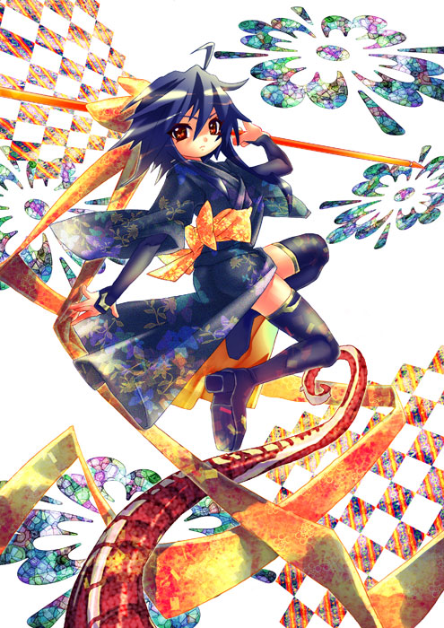 z4, kagano ai, mahou shoujo ai, bad id, bad pixiv id, 00s, hair ribbon, red eyes, ribbon, solo, thighhighs