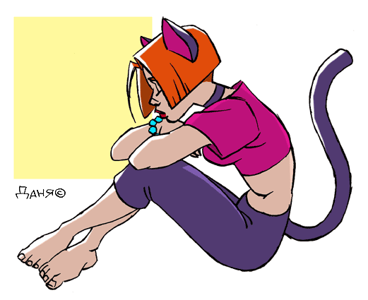 dahr, daniil kuzmichyov, animal ears, cat ears, cat tail, monster girl, red hair, red lips, tail