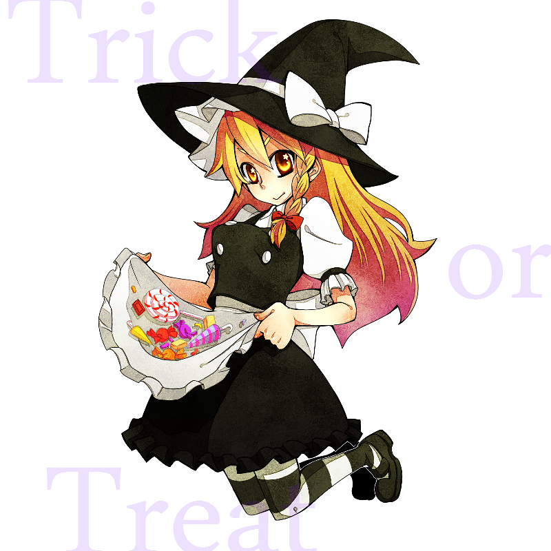 aotuki, kirisame marisa, touhou, bad id, bad pixiv id, 1girl, blonde hair, braid, female focus, hat, long hair, pantyhose, solo, striped clothes, striped pantyhose, witch, witch hat, yellow eyes