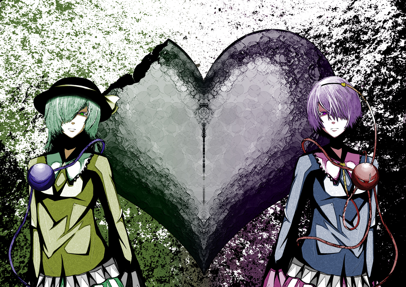 32, komeiji koishi, komeiji satori, touhou, 2girls, female focus, multiple girls, siblings, sisters