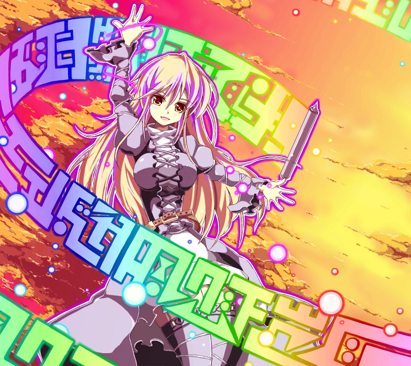 sanshirou, hijiri byakuren, touhou, bad id, bad pixiv id, 1girl, blonde hair, female focus, long hair, scroll, solo, sorcerer's sutra scroll, thighhighs, yellow eyes