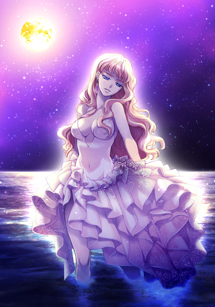 chikariya, sheryl nome, macross, macross frontier, bad id, bad pixiv id, 00s, 1girl, blonde hair, blue eyes, breasts, cleavage, dress, earrings, female focus, jewelry, large breasts, long hair, single earring, solo
