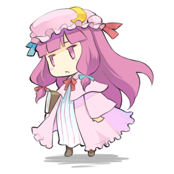 minoa (lastswallow), patchouli knowledge, touhou, bad id, bad pixiv id, 1girl, book, chibi, female focus, hat, solo