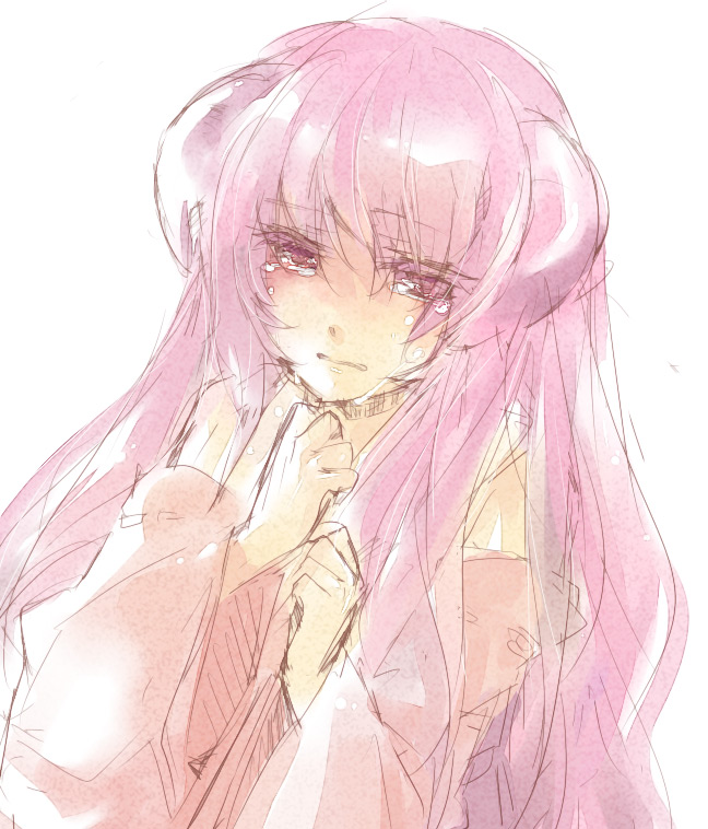 akr et, hanyuu, higurashi no naku koro ni, bad id, bad pixiv id, 00s, horns, purple hair, sketch, solo, tears