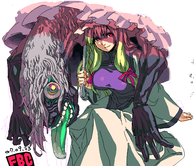 fbc, yakumo yukari, touhou, dress, monster, oekaki, parasol, solo, umbrella