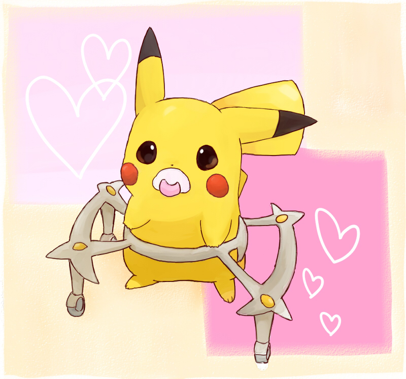 shioppbum, arceus, pikachu, nintendo, pokemon, pokemon dppt, costume, bad id, bad pixiv id, arceus (cosplay), cosplay, gen 1 pokemon, gen 4 pokemon, heart, legendary pokemon, mythical pokemon, no humans, pacifier, pokemon (creature), solo
