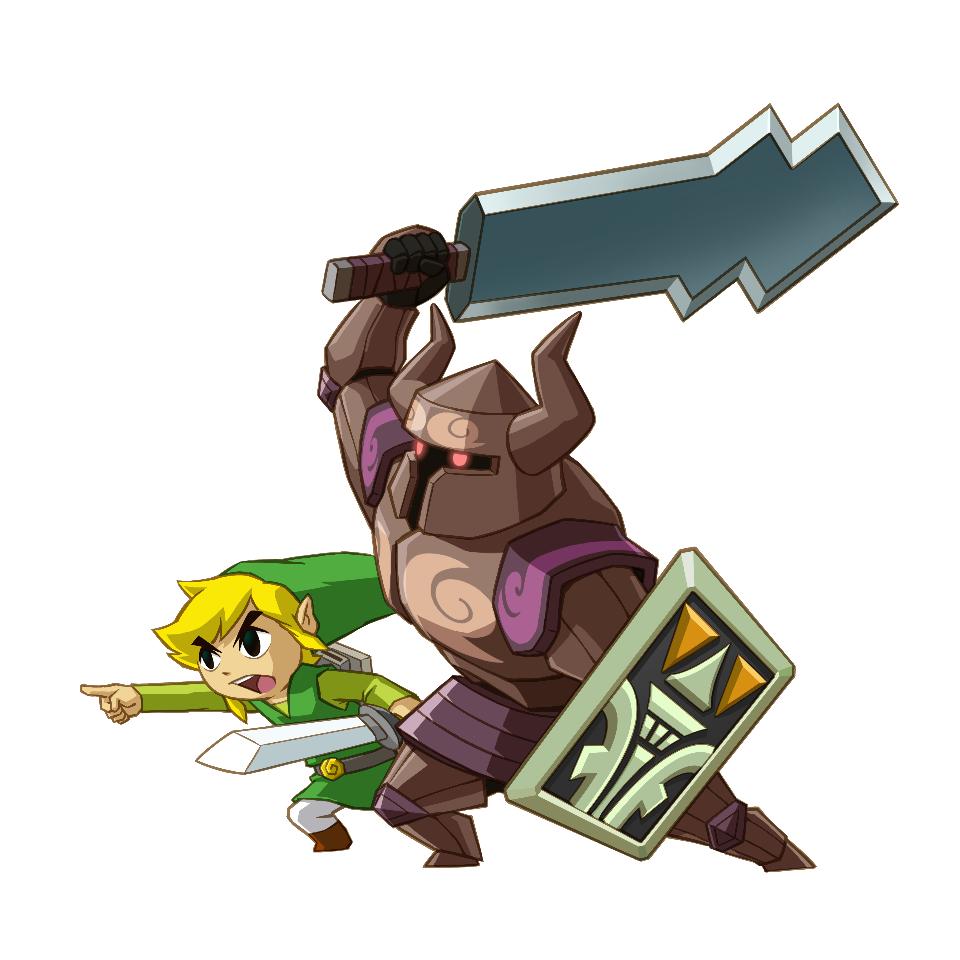 link, toon link, nintendo, the legend of zelda, official art, armor, blonde hair, blue eyes, holding, holding sword, holding weapon, shield, shield on back, sword, weapon